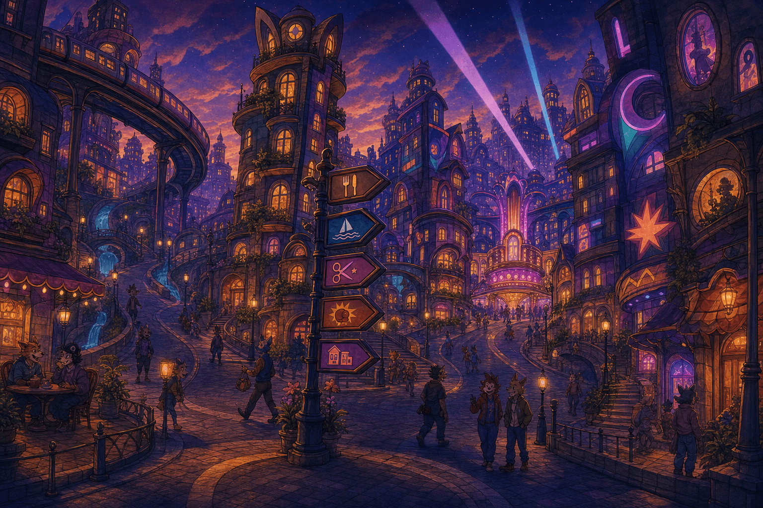 A lively Clampett crossroads with impossible streets and routes into the Toon city